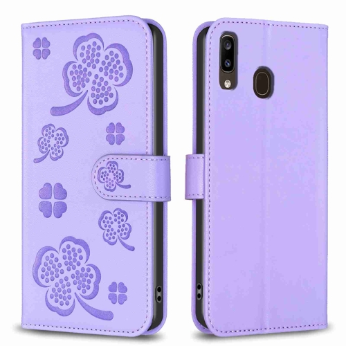 

For Samsung Galaxy A20 / A30 Four-leaf Embossed Leather Phone Case(Purple)