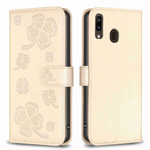 

For Samsung Galaxy A20 / A30 Four-leaf Embossed Leather Phone Case(Gold)