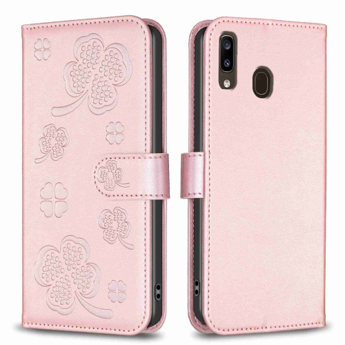 

For Samsung Galaxy A20 / A30 Four-leaf Embossed Leather Phone Case(Pink)