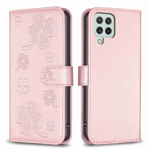

For Samsung Galaxy A22 4G Four-leaf Embossed Leather Phone Case(Pink)
