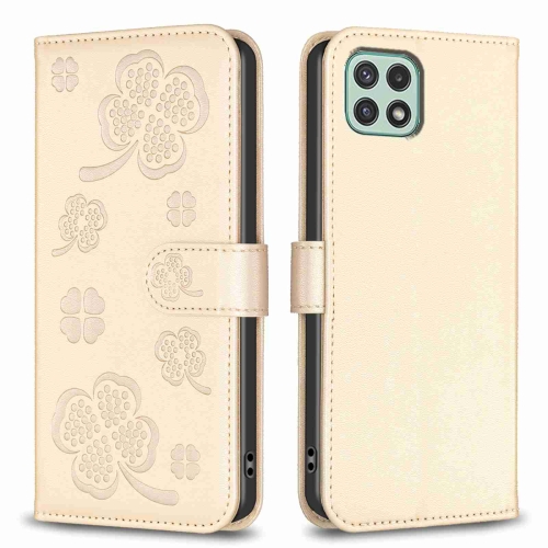 

For Samsung Galaxy A22 5G Four-leaf Embossed Leather Phone Case(Gold)