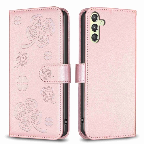 

For Samsung Galaxy A25 5G Four-leaf Embossed Leather Phone Case(Pink)