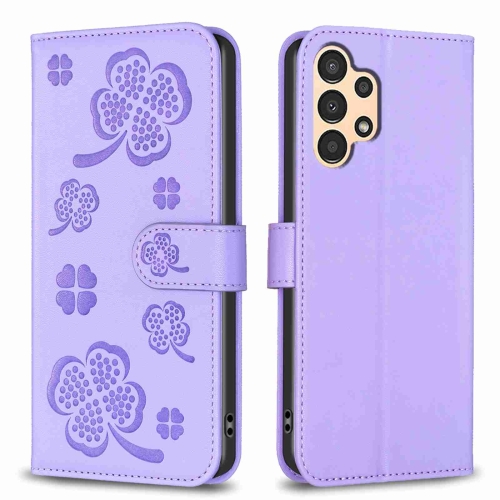 

For Samsung Galaxy A33 Four-leaf Embossed Leather Phone Case(Purple)