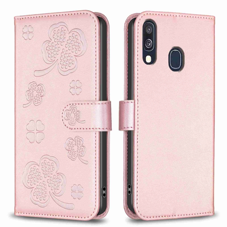 For Samsung Galaxy A40 Four-leaf Embossed Leather Phone Case