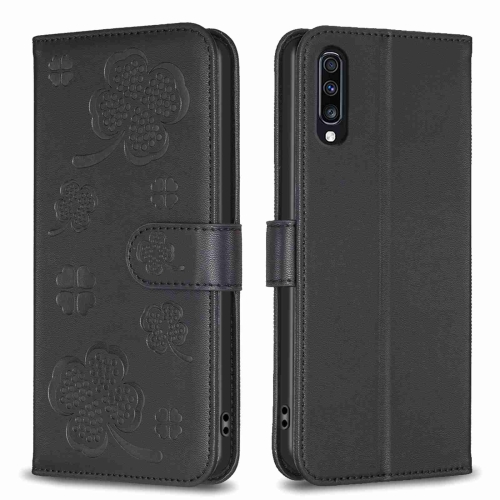 

For Samsung Galaxy A70 Four-leaf Embossed Leather Phone Case(Black)