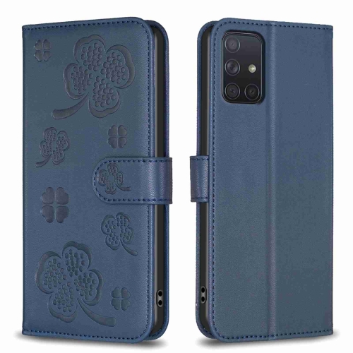 

For Samsung Galaxy A71 4G Four-leaf Embossed Leather Phone Case(Blue)