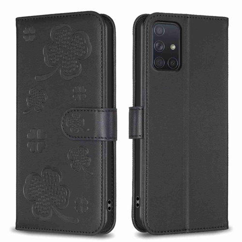 

For Samsung Galaxy A71 4G Four-leaf Embossed Leather Phone Case(Black)