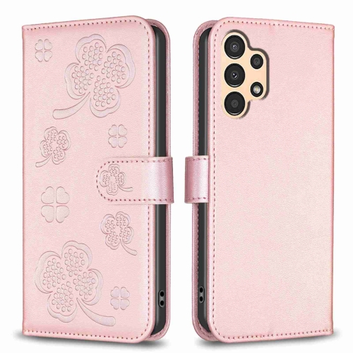 

For Samsung Galaxy A72 Four-leaf Embossed Leather Phone Case(Pink)