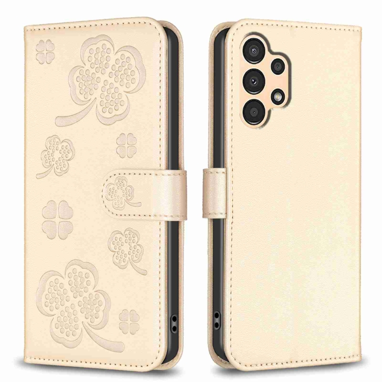 

For Samsung Galaxy A73 5G Four-leaf Embossed Leather Phone Case(Gold)