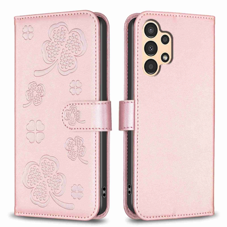 

For Samsung Galaxy A73 5G Four-leaf Embossed Leather Phone Case(Pink)