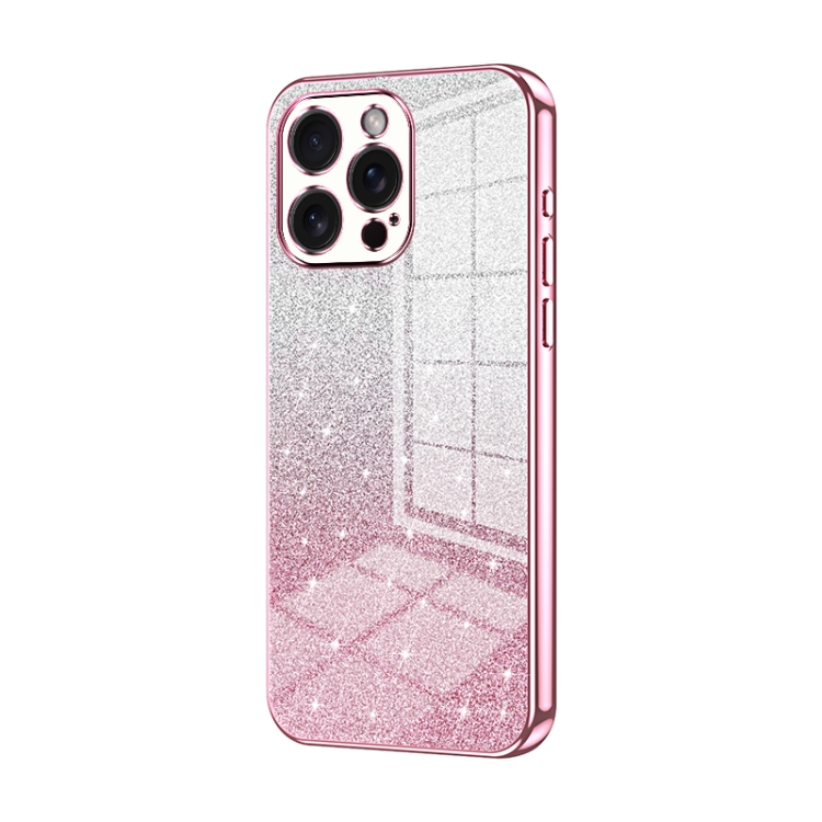 

For iPhone 15 Pro Max Gradient Glitter Powder Electroplated Phone Case(Pink)