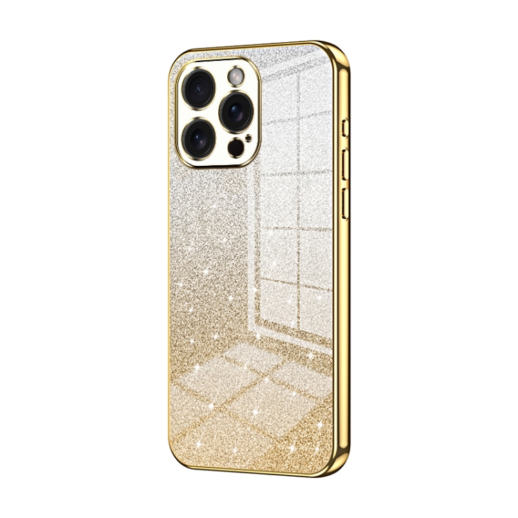 

For iPhone 15 Pro Max Gradient Glitter Powder Electroplated Phone Case(Gold)