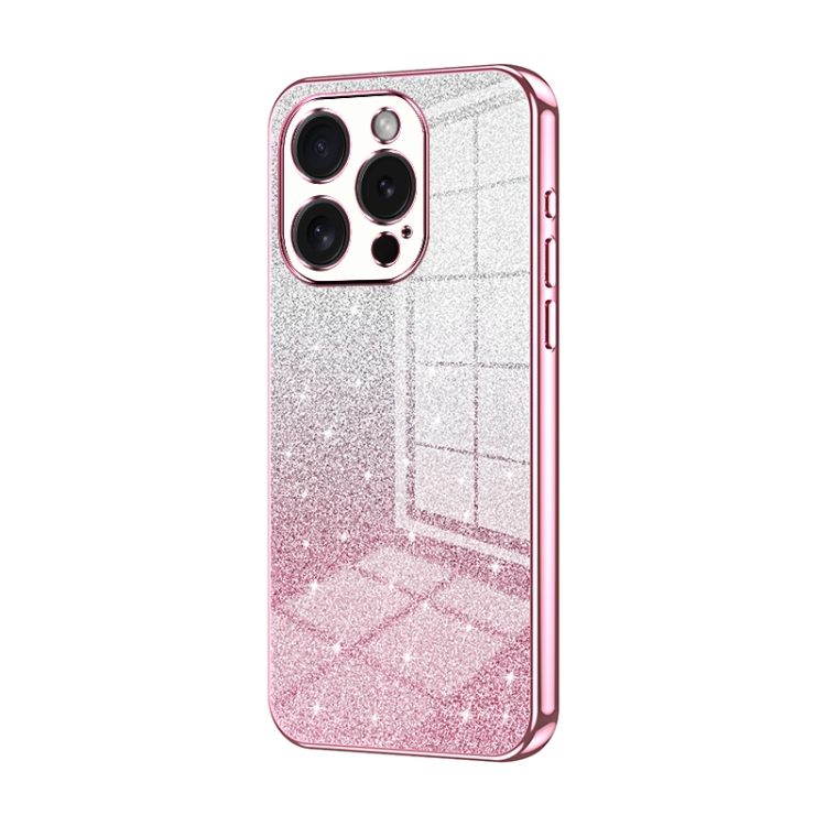 

For iPhone 15 Pro Gradient Glitter Powder Electroplated Phone Case(Pink)