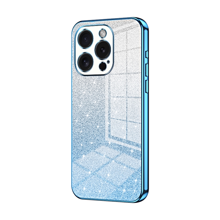 

For iPhone 15 Pro Gradient Glitter Powder Electroplated Phone Case(Blue)