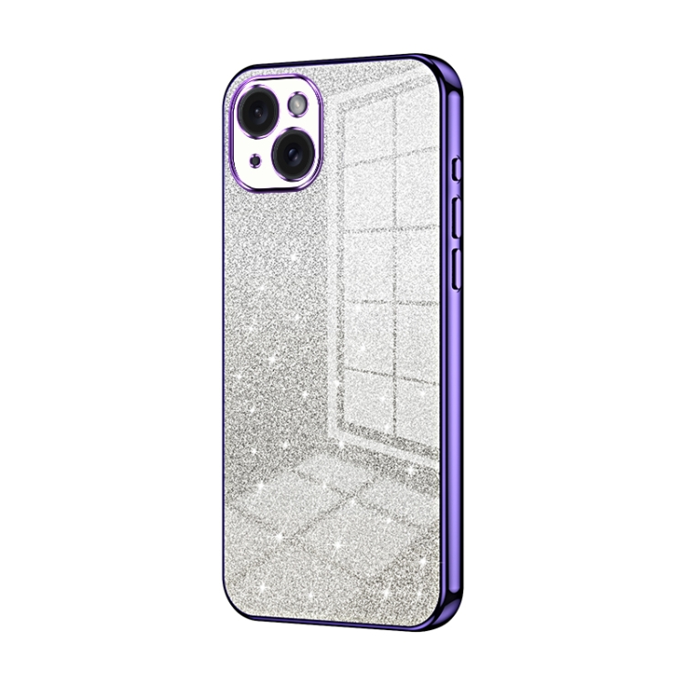

For iPhone 15 Plus Gradient Glitter Powder Electroplated Phone Case(Purple)