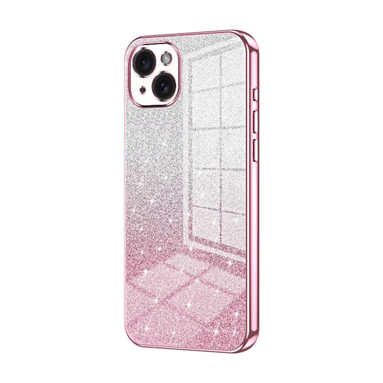 

For iPhone 15 Plus Gradient Glitter Powder Electroplated Phone Case(Pink)