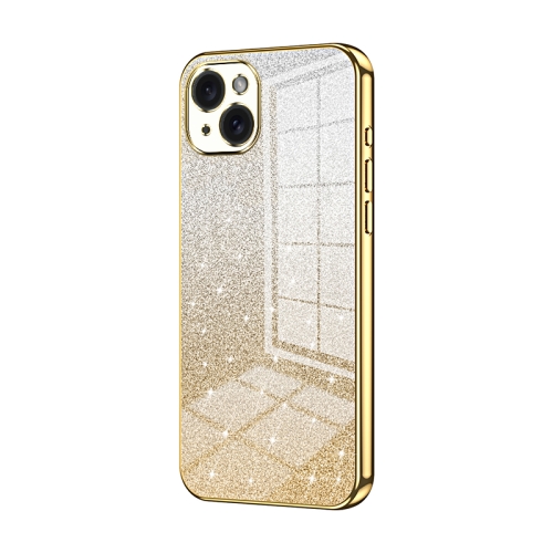 For iPhone 15 Plus Gradient Glitter Powder Electroplated Phone Case(Gold)