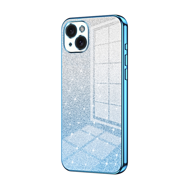 

For iPhone 15 Plus Gradient Glitter Powder Electroplated Phone Case(Blue)