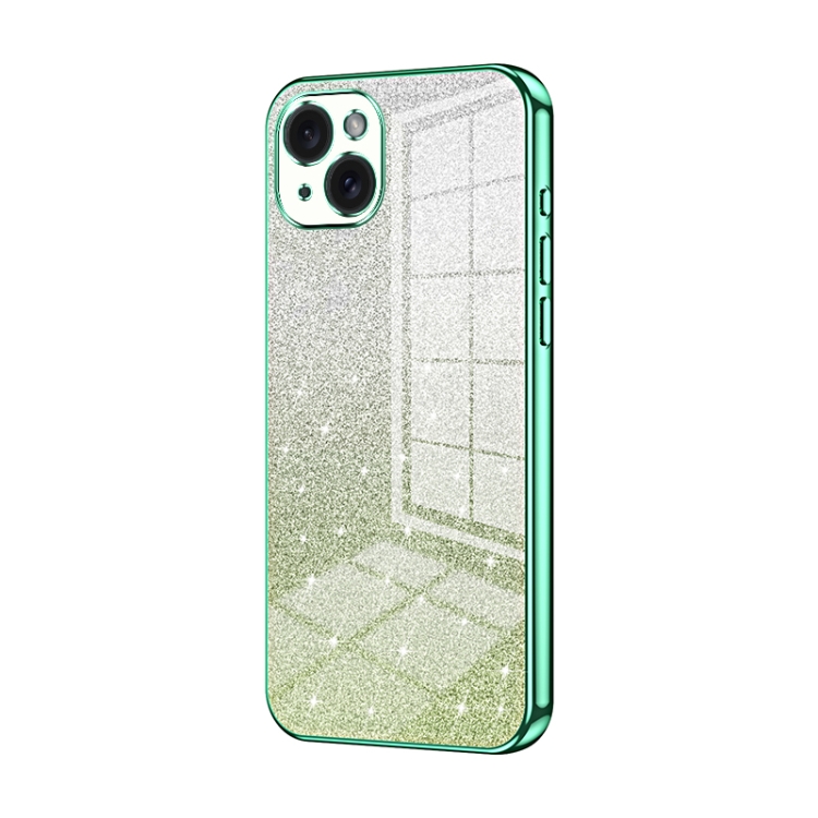 

For iPhone 15 Plus Gradient Glitter Powder Electroplated Phone Case(Green)