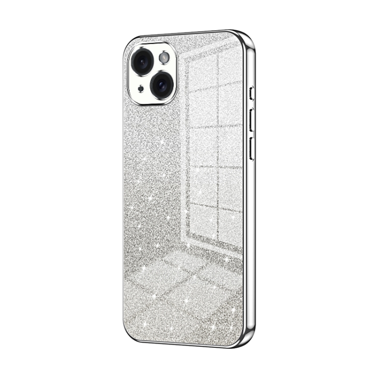 

For iPhone 15 Plus Gradient Glitter Powder Electroplated Phone Case(Silver)