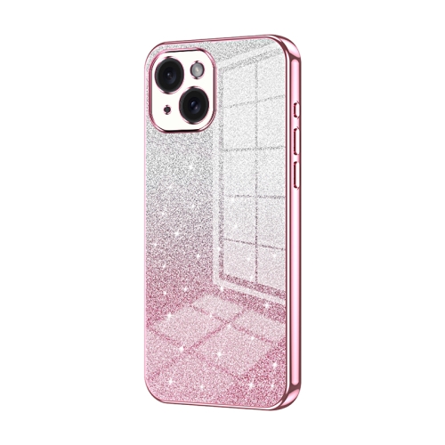 

For iPhone 15 Gradient Glitter Powder Electroplated Phone Case(Pink)