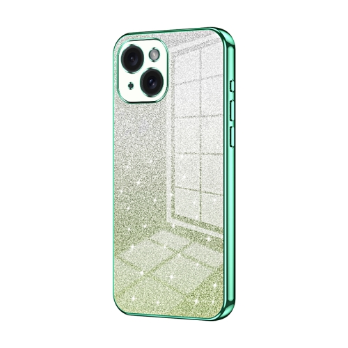 

For iPhone 15 Gradient Glitter Powder Electroplated Phone Case(Green)