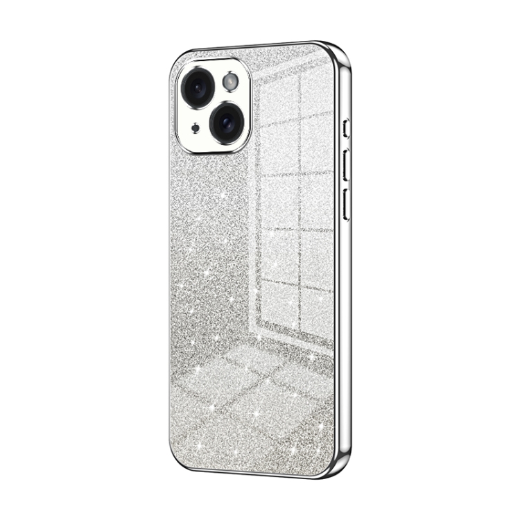 

For iPhone 15 Gradient Glitter Powder Electroplated Phone Case(Silver)