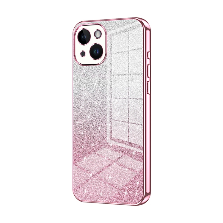 

For iPhone 14 Gradient Glitter Powder Electroplated Phone Case(Pink)