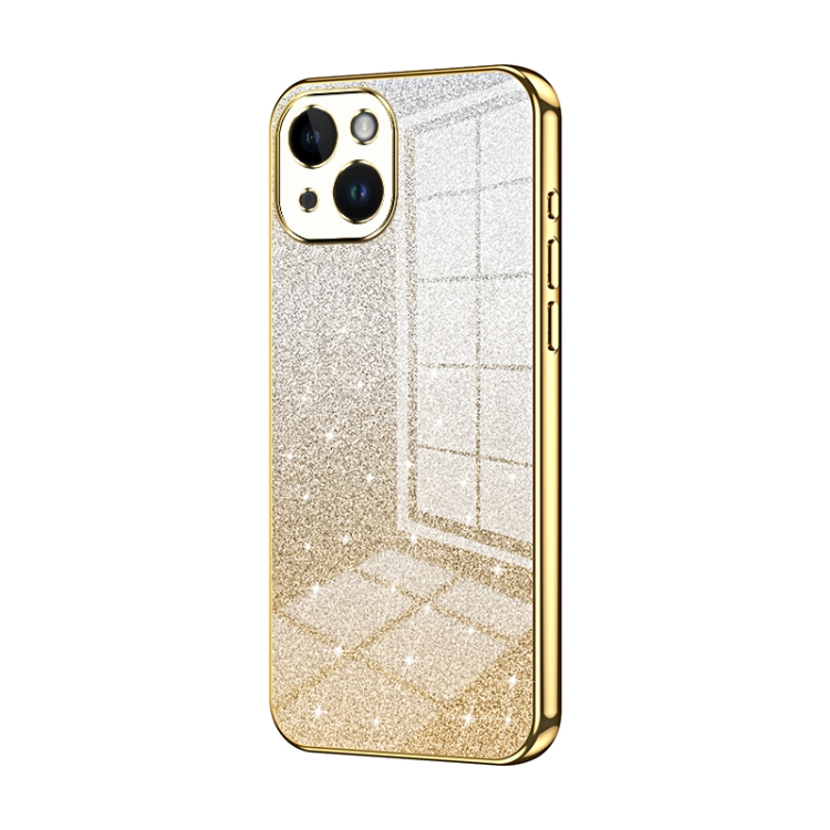 

For iPhone 14 Gradient Glitter Powder Electroplated Phone Case(Gold)