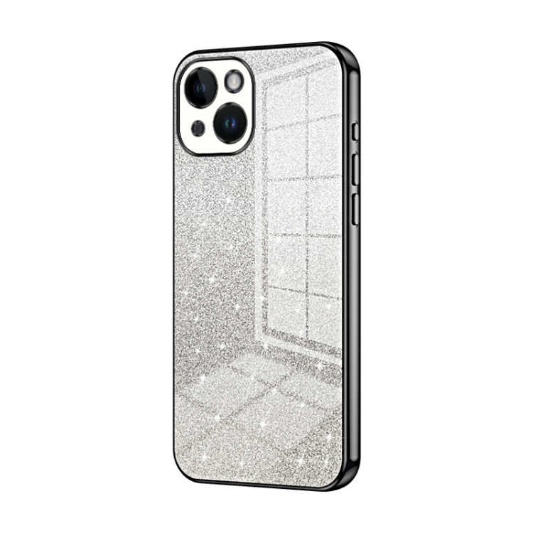 

For iPhone 14 Gradient Glitter Powder Electroplated Phone Case(Black)