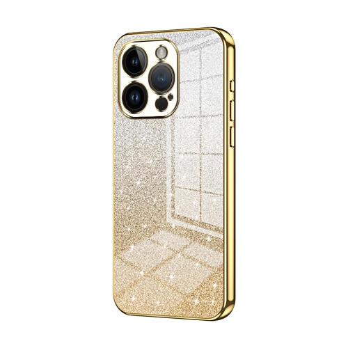 

For iPhone 14 Pro Gradient Glitter Powder Electroplated Phone Case(Gold)