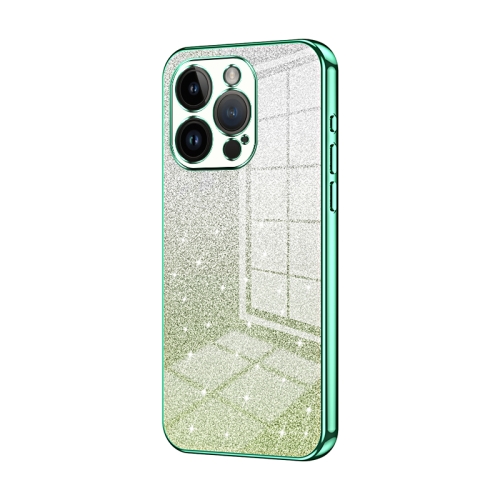 

For iPhone 14 Pro Gradient Glitter Powder Electroplated Phone Case(Green)