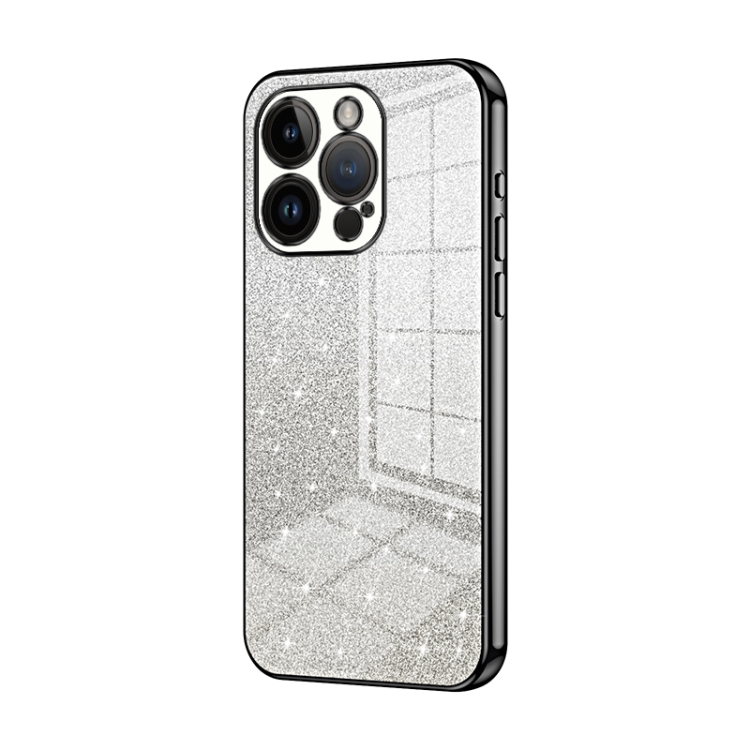 

For iPhone 14 Pro Gradient Glitter Powder Electroplated Phone Case(Black)
