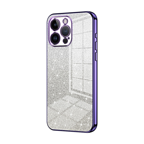 

For iPhone 14 Pro Max Gradient Glitter Powder Electroplated Phone Case(Purple)