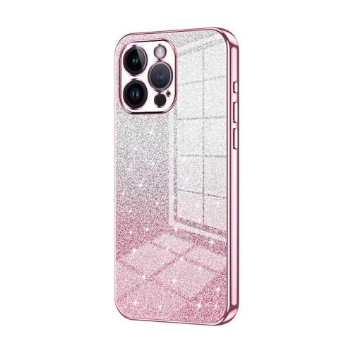 

For iPhone 14 Pro Max Gradient Glitter Powder Electroplated Phone Case(Pink)