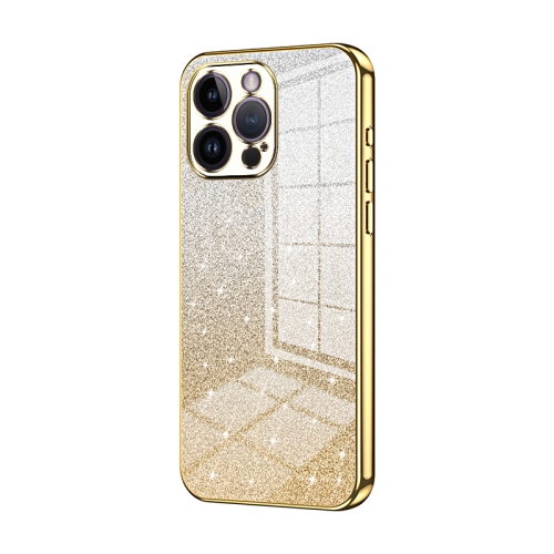 

For iPhone 14 Pro Max Gradient Glitter Powder Electroplated Phone Case(Gold)