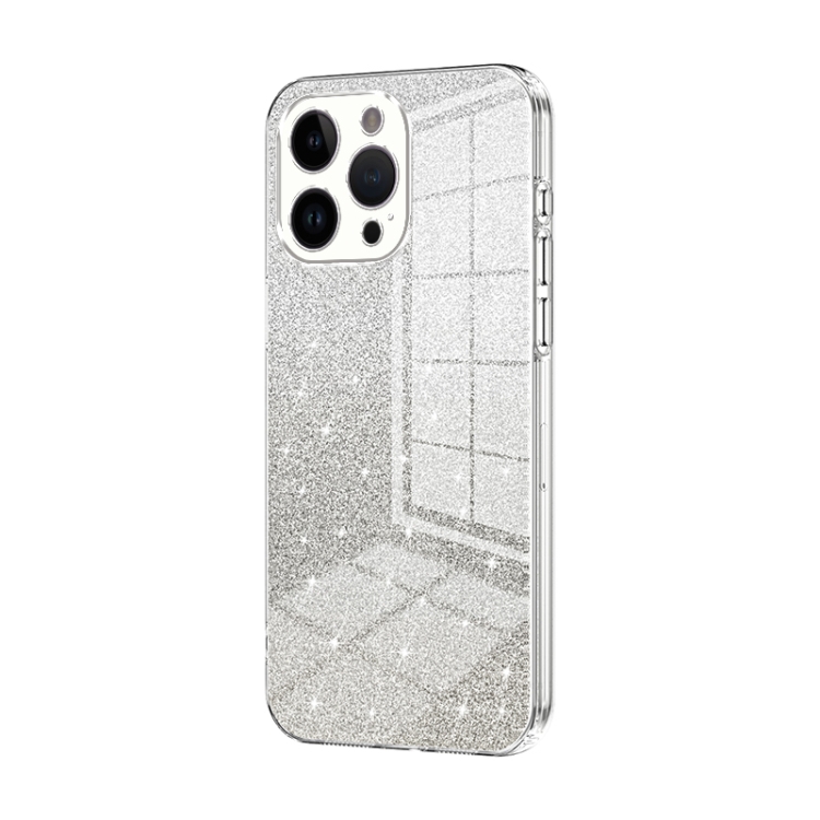

For iPhone 14 Pro Max Gradient Glitter Powder Electroplated Phone Case(Transparent)