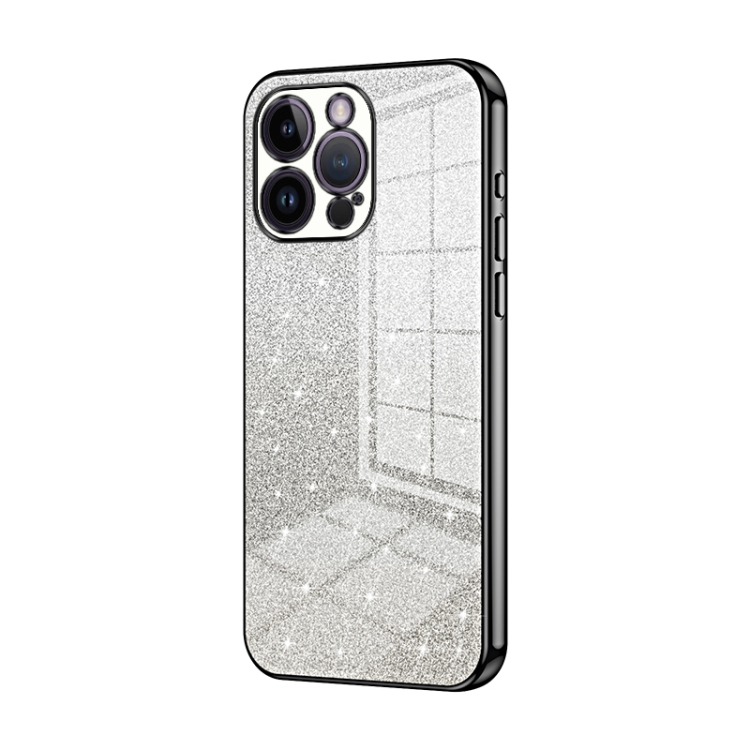 

For iPhone 14 Pro Max Gradient Glitter Powder Electroplated Phone Case(Black)