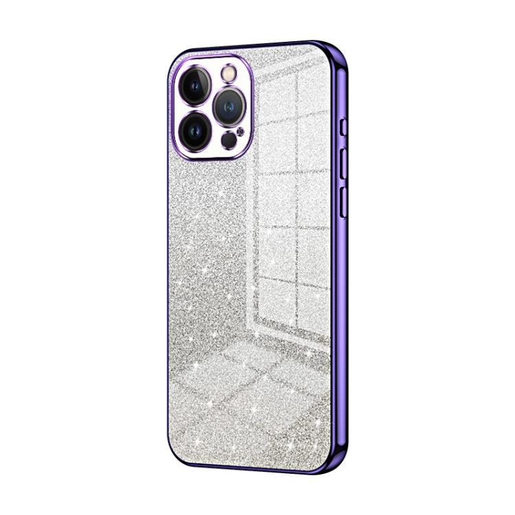 

For iPhone 13 Pro Max Gradient Glitter Powder Electroplated Phone Case(Purple)