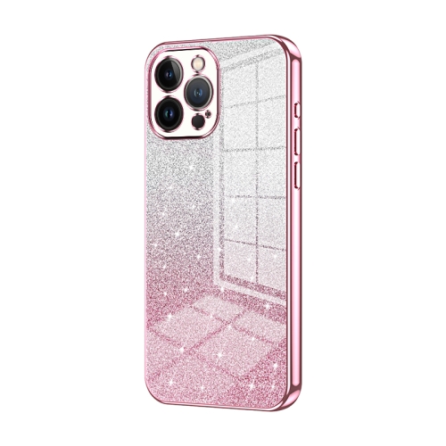 

For iPhone 13 Pro Max Gradient Glitter Powder Electroplated Phone Case(Pink)
