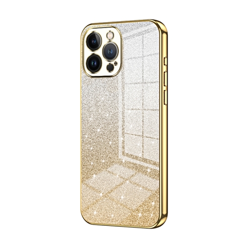 

For iPhone 13 Pro Max Gradient Glitter Powder Electroplated Phone Case(Gold)