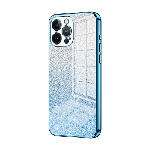 

For iPhone 13 Pro Max Gradient Glitter Powder Electroplated Phone Case(Blue)