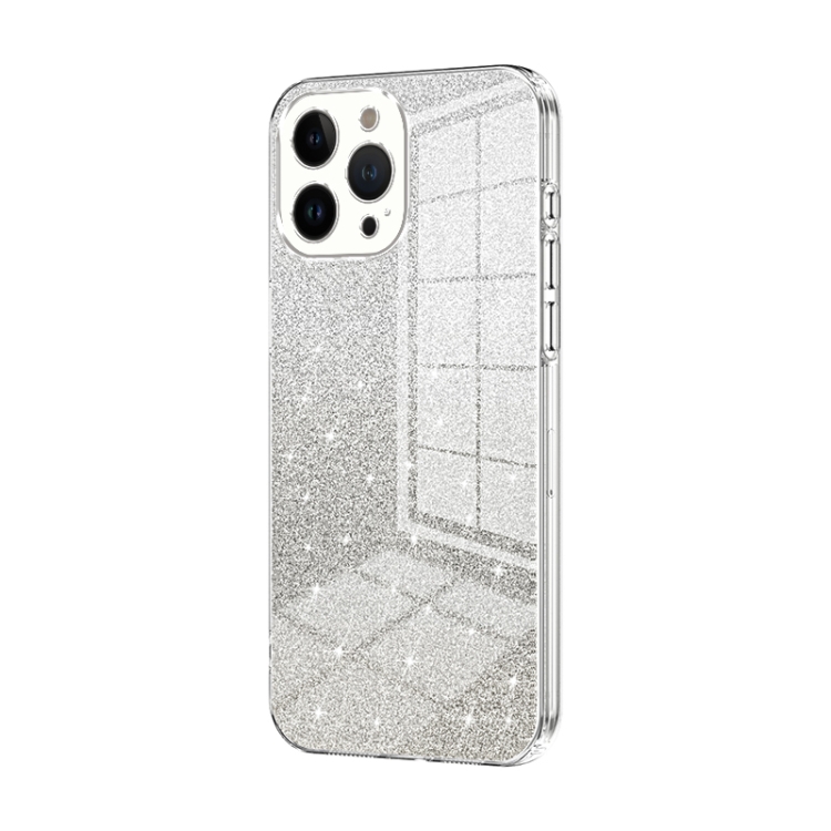 

For iPhone 13 Pro Max Gradient Glitter Powder Electroplated Phone Case(Transparent)