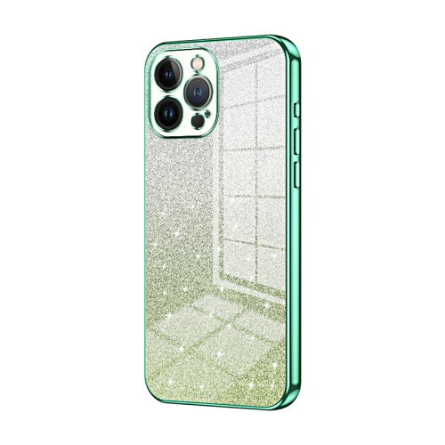 

For iPhone 13 Pro Max Gradient Glitter Powder Electroplated Phone Case(Green)