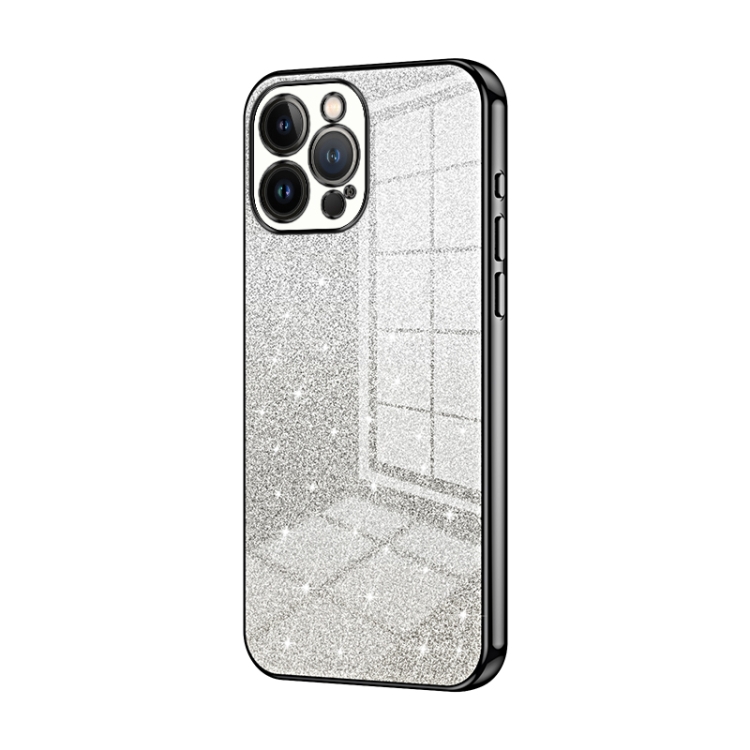 

For iPhone 13 Pro Max Gradient Glitter Powder Electroplated Phone Case(Black)