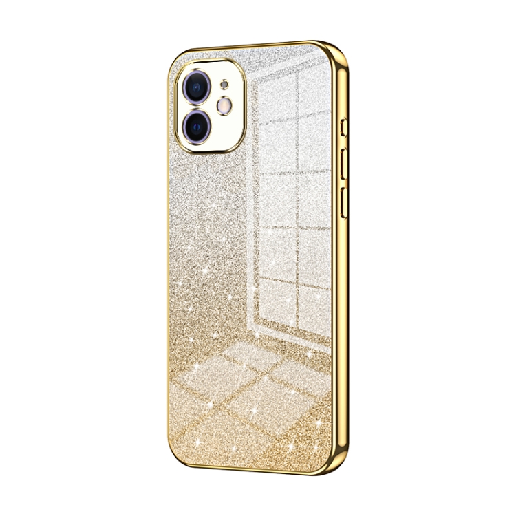 

For iPhone 12 Gradient Glitter Powder Electroplated Phone Case(Gold)