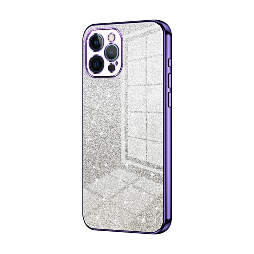 

For iPhone 12 Pro Max Gradient Glitter Powder Electroplated Phone Case(Purple)