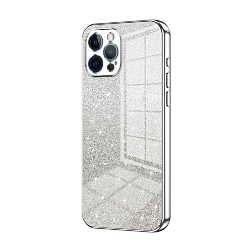

For iPhone 12 Pro Max Gradient Glitter Powder Electroplated Phone Case(Silver)