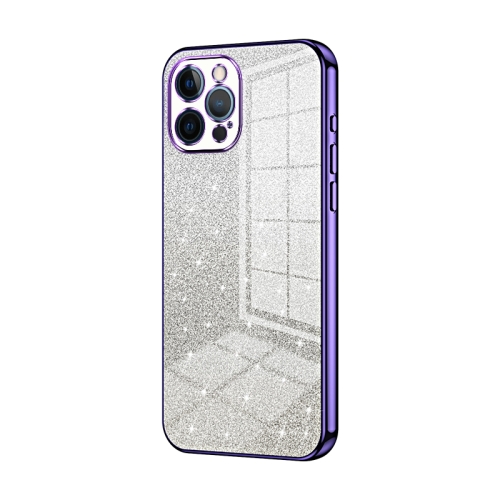 

For iPhone 12 Pro Gradient Glitter Powder Electroplated Phone Case(Purple)