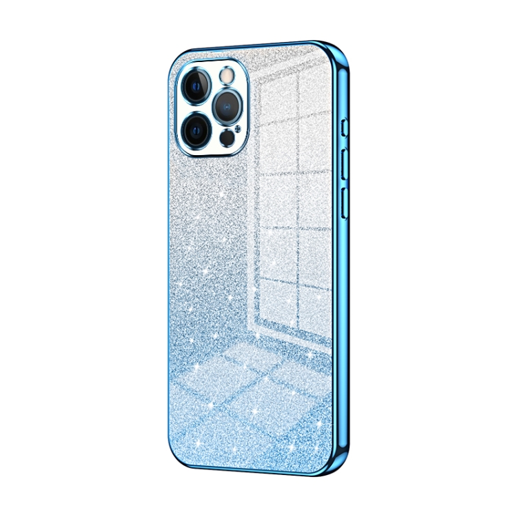 

For iPhone 12 Pro Gradient Glitter Powder Electroplated Phone Case(Blue)